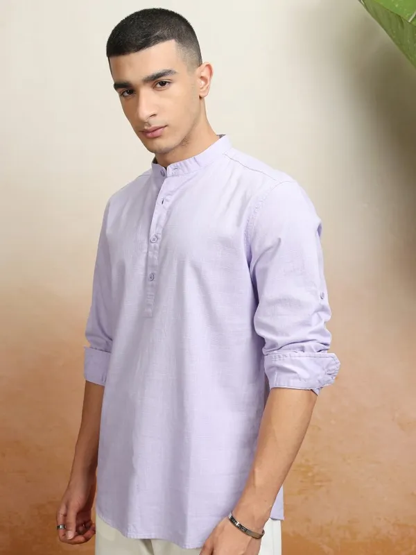 Highlader Men Lavender Solid Regular Fit Casual Shirt