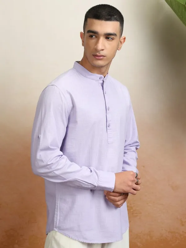 Highlader Men Lavender Solid Regular Fit Casual Shirt