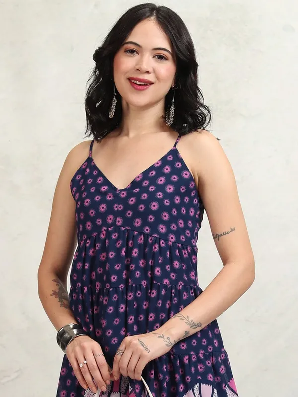 Tokyo Talkies Women Navy Blue Printed Maxi Dress