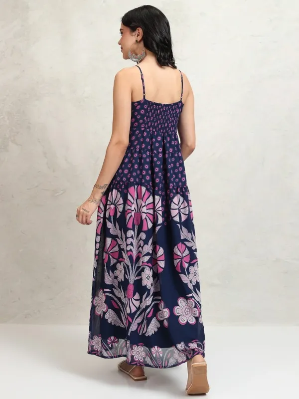 Tokyo Talkies Women Navy Blue Printed Maxi Dress
