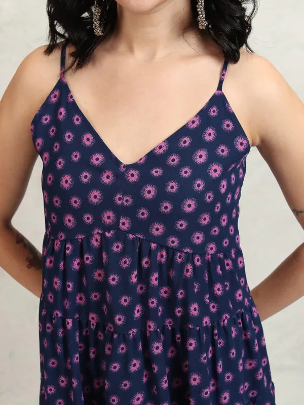 Tokyo Talkies Women Navy Blue Printed Maxi Dress