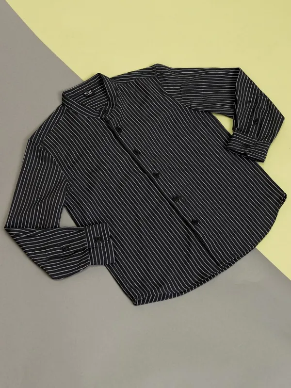 Hoop Boys Black Striped Regular Fit Casual Shirt