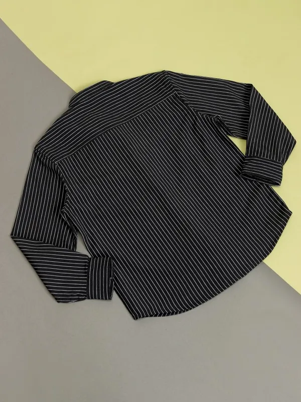 Hoop Boys Black Striped Regular Fit Casual Shirt