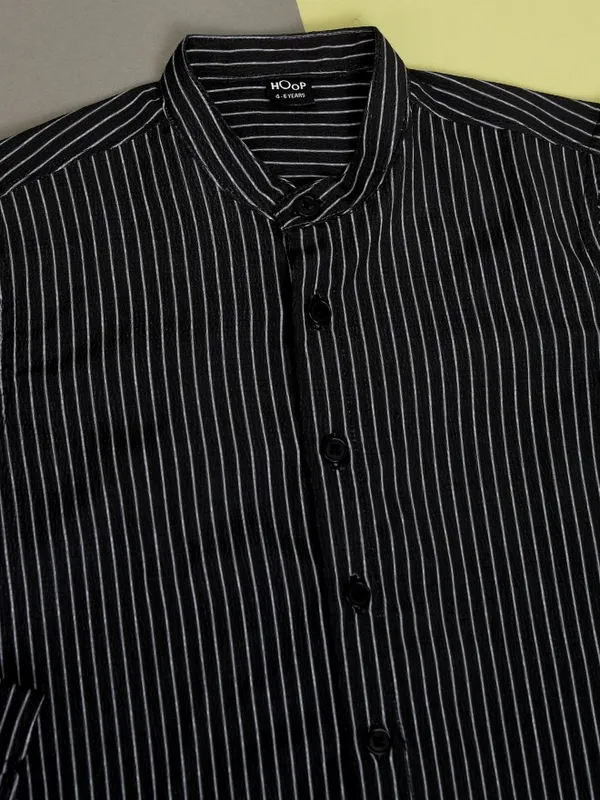 Hoop Boys Black Striped Regular Fit Casual Shirt
