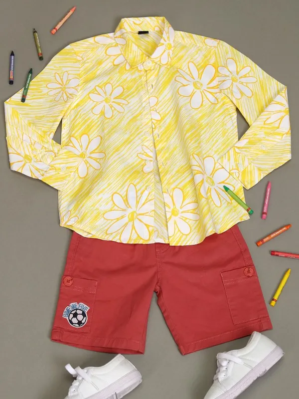 Hoop Boys Yellow Printed Regular Fit Casual Shirt