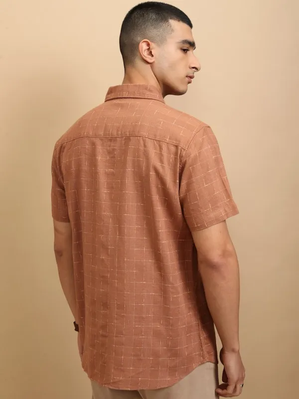 Highlander Men Rust Checked Regular Fit Casual Shirt