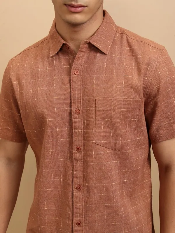 Highlander Men Rust Checked Regular Fit Casual Shirt