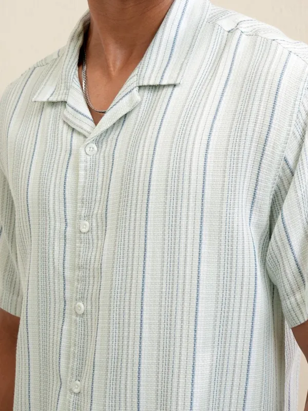 Locomotive Men Green Striped Relaxed Fit Casual Shirt