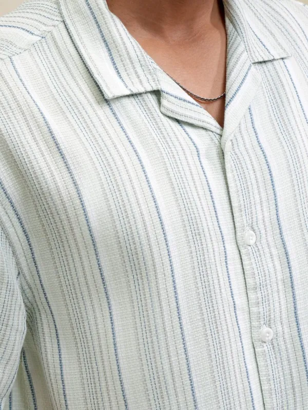 Locomotive Men Green Striped Relaxed Fit Casual Shirt