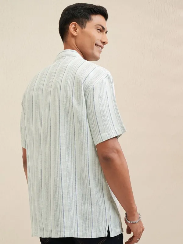Locomotive Men Green Striped Relaxed Fit Casual Shirt