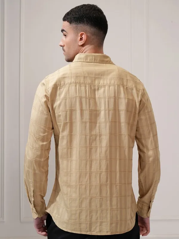 Locomotive Men Khaki Checked Regular Fit Casual Shirt