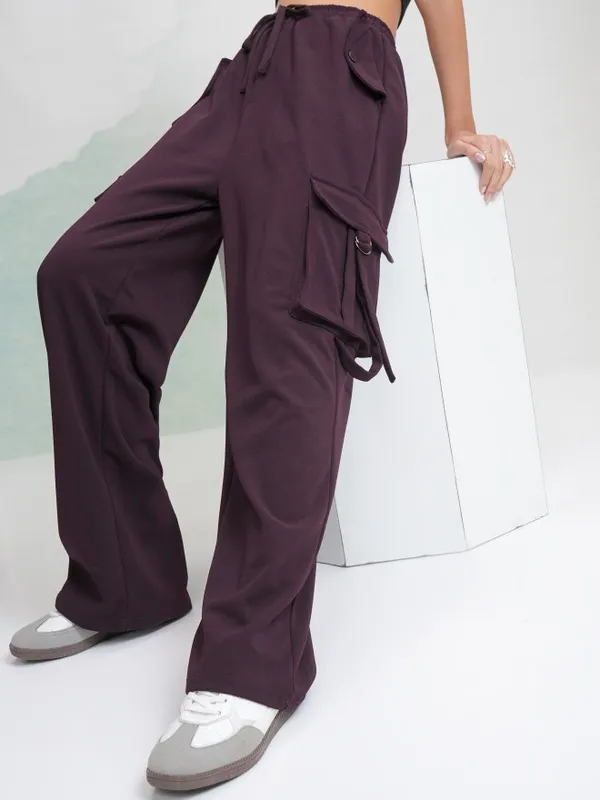 Tokyo Talkies Women Purple Solid Straight Fit Cargos