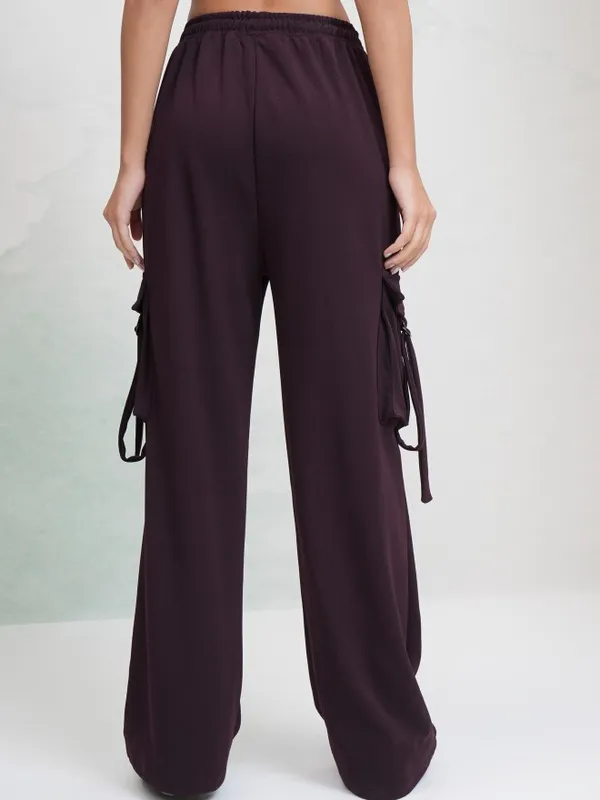 Tokyo Talkies Women Purple Solid Straight Fit Cargos