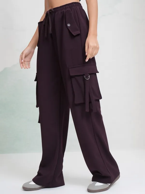 Tokyo Talkies Women Purple Solid Straight Fit Cargos