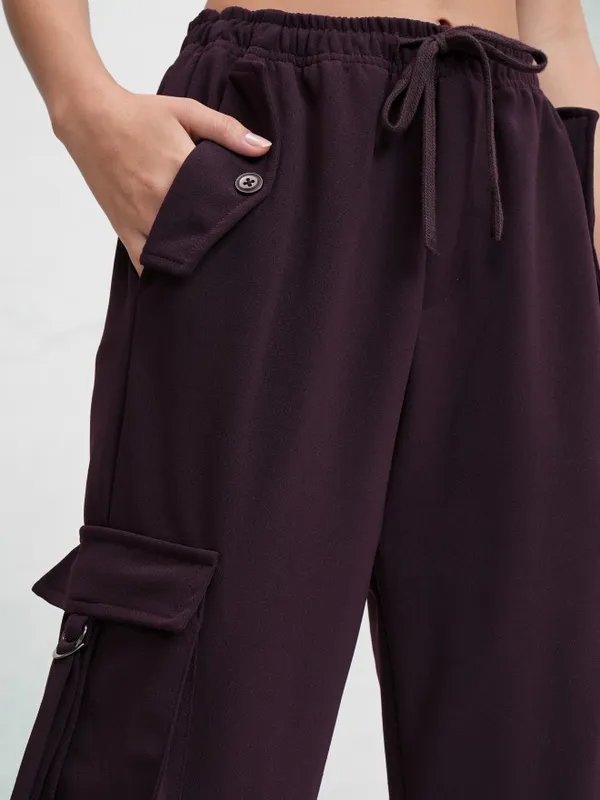 Tokyo Talkies Women Purple Solid Straight Fit Cargos