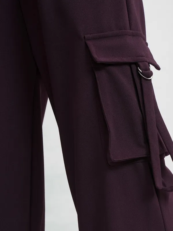 Tokyo Talkies Women Purple Solid Straight Fit Cargos