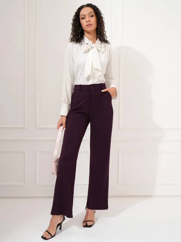 Tokyo Talkies Women Purple Regular Solid Formal Trouser