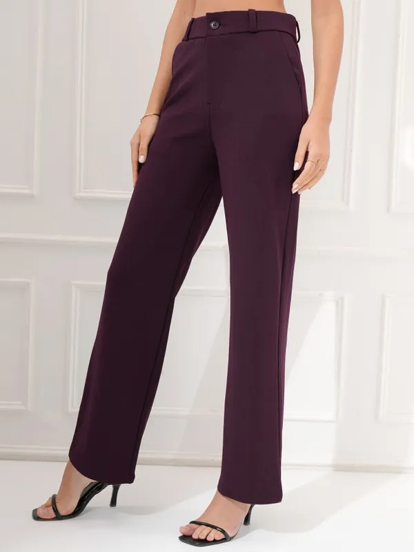 Tokyo Talkies Women Purple Regular Solid Formal Trouser