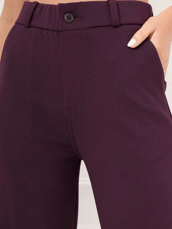 Tokyo Talkies Women Purple Regular Solid Formal Trouser