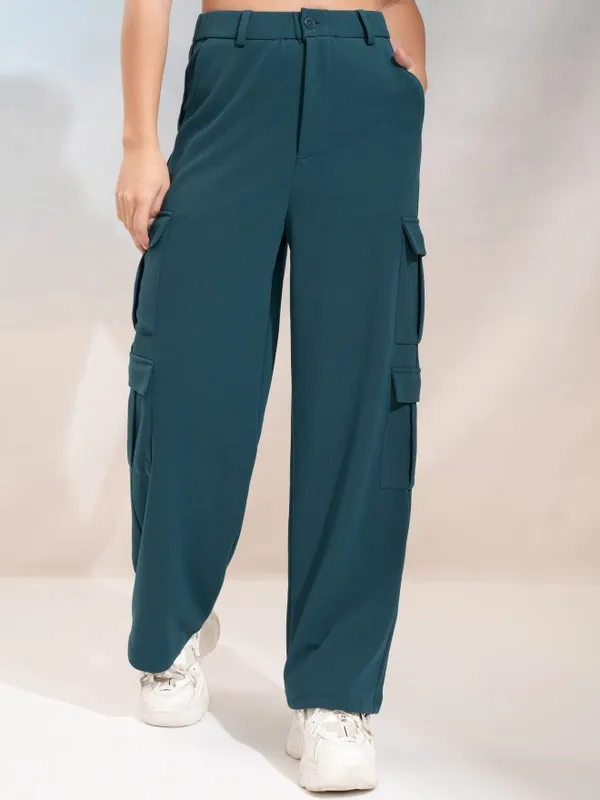 Tokyo Talkies Women Teal Regular Solid Cargos