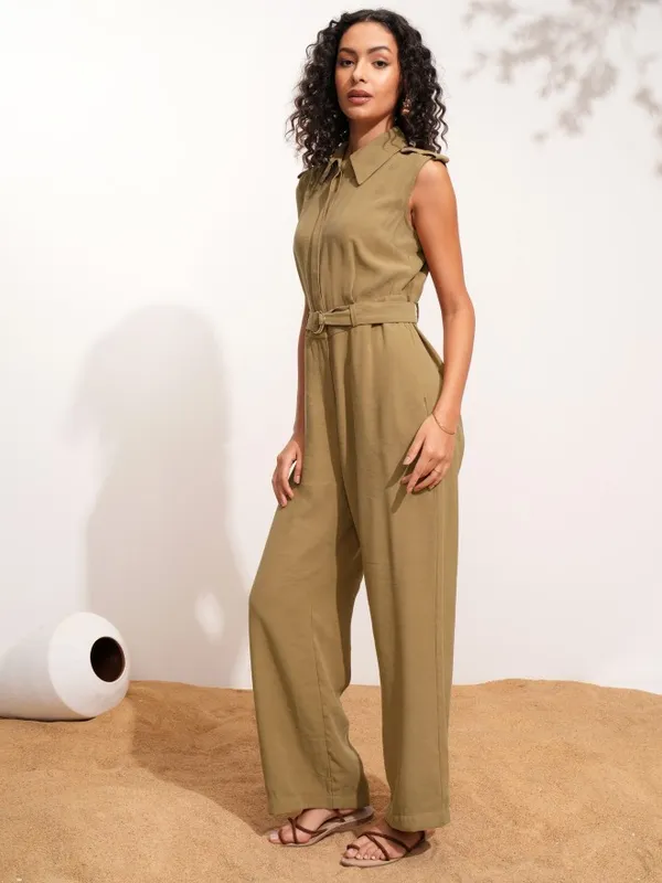 Tokyo Talkies Women Taupe Solid Jumpsuit