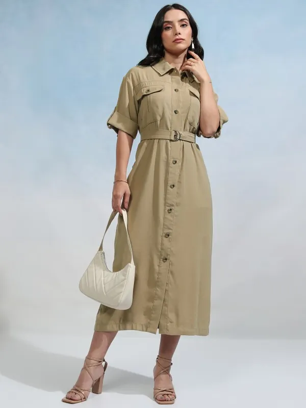 Tokyo Talkies Women Beige Solid Shirt Dress