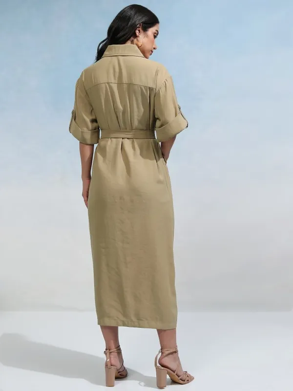 Tokyo Talkies Women Beige Solid Shirt Dress