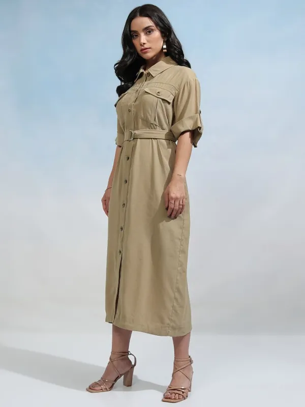 Tokyo Talkies Women Beige Solid Shirt Dress