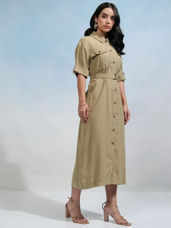 Tokyo Talkies Women Beige Solid Shirt Dress