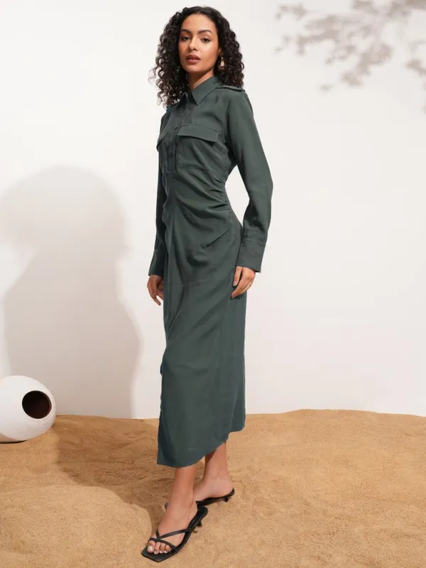 Tokyo Talkies Women Charcoal Solid Shirt Dress