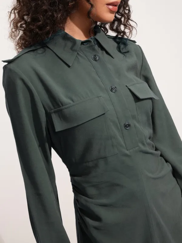 Tokyo Talkies Women Charcoal Solid Shirt Dress
