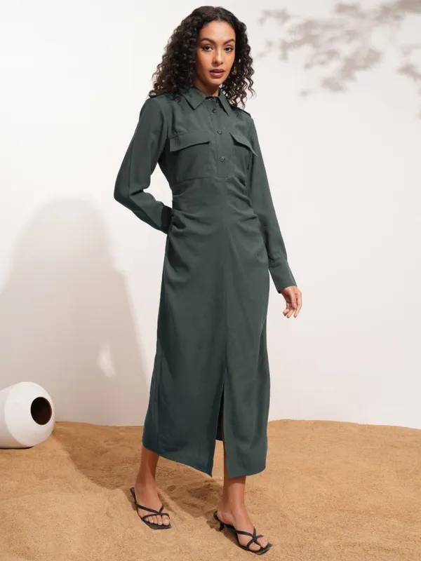 Tokyo Talkies Women Charcoal Solid Shirt Dress