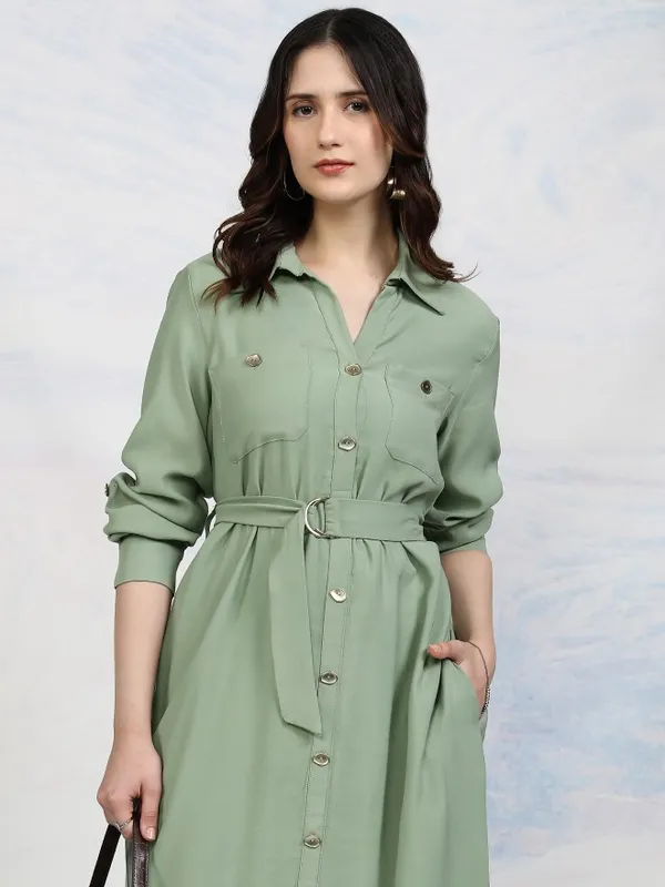 Tokyo Talkies Women Green Solid Shirt Dress