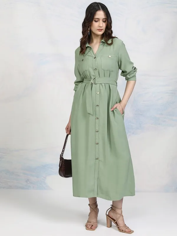 Tokyo Talkies Women Green Solid Shirt Dress