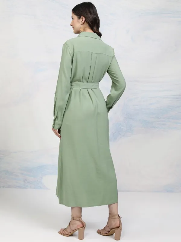 Tokyo Talkies Women Green Solid Shirt Dress