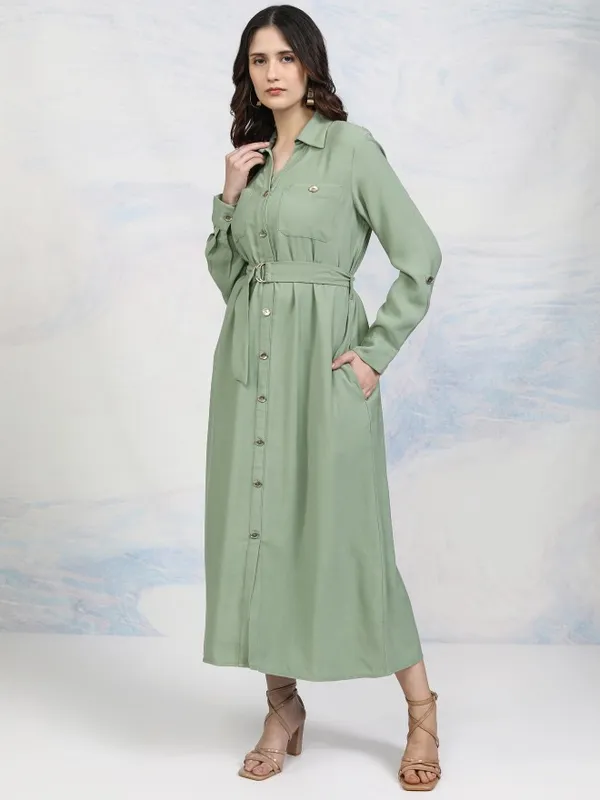 Tokyo Talkies Women Green Solid Shirt Dress