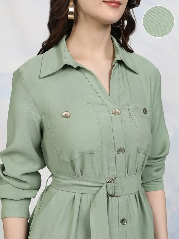 Tokyo Talkies Women Green Solid Shirt Dress