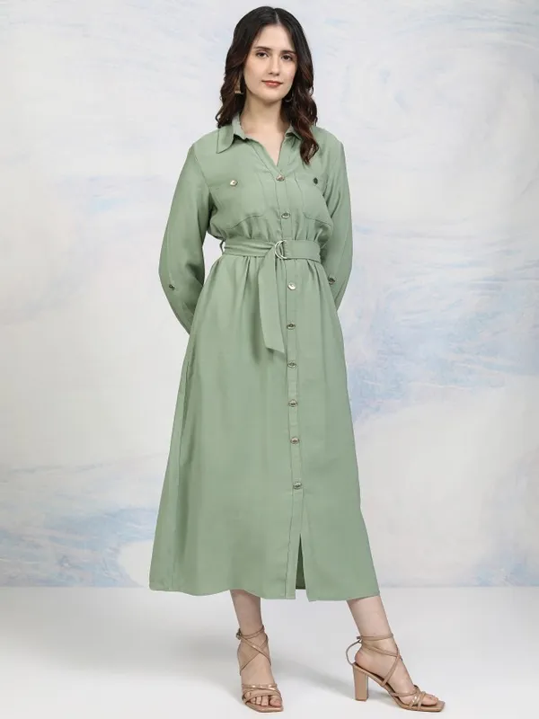 Tokyo Talkies Women Green Solid Shirt Dress