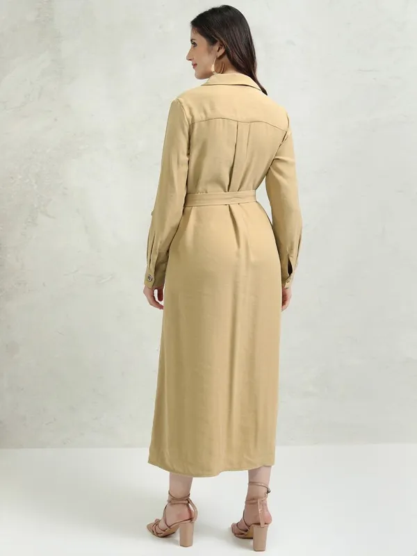Tokyo Talkies Women Khaki Solid Shirt Dress