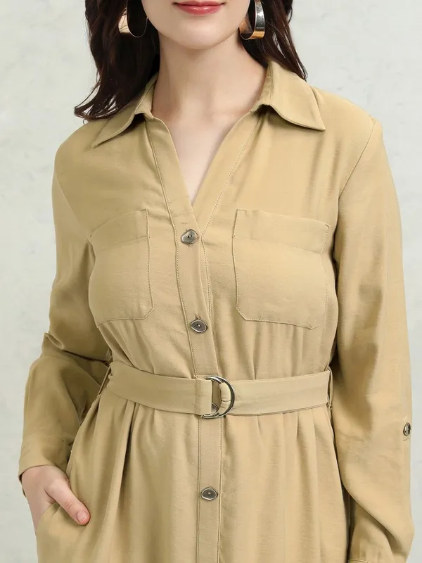 Tokyo Talkies Women Khaki Solid Shirt Dress