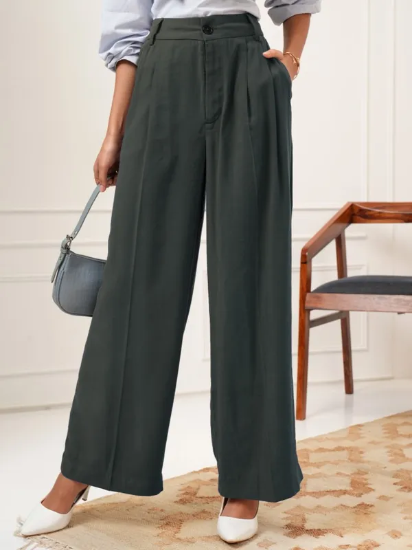 Tokyo Talkies Women Charcoal Solid Flared Casual Trouser