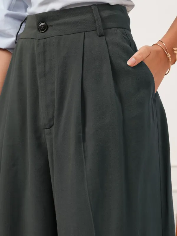 Tokyo Talkies Women Charcoal Solid Flared Casual Trouser