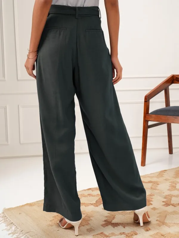 Tokyo Talkies Women Charcoal Solid Flared Casual Trouser