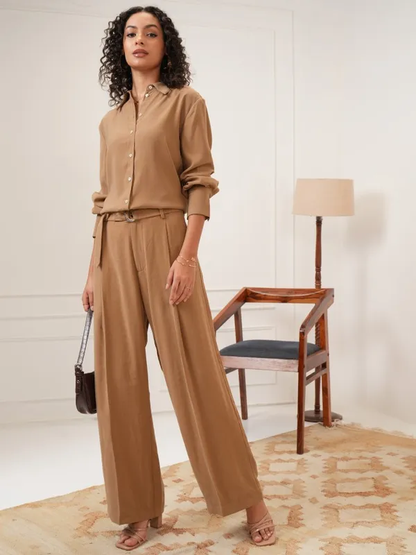 Solid Flared Casual Trouser