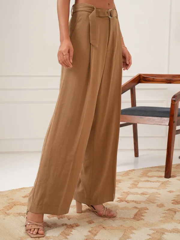 Solid Flared Casual Trouser