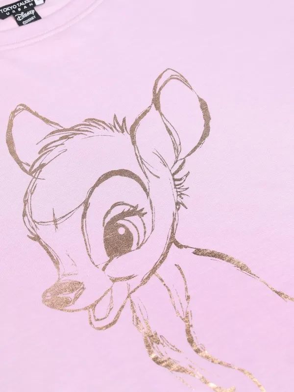 Disney By Tokyo Talkies Women Lavender Bambi Printed Round Neck T-Shirt