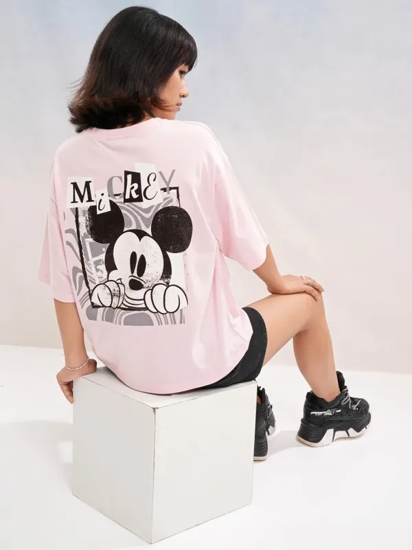 Disney By Tokyo Talkies Women Pink Mickey Mouse Printed Round Neck T-Shirt