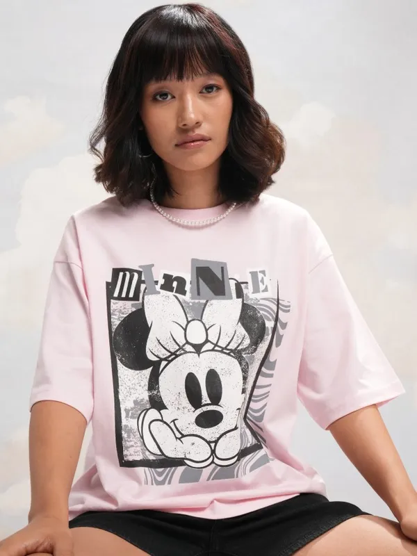 Disney By Tokyo Talkies Women Pink Mickey Mouse Printed Round Neck T-Shirt
