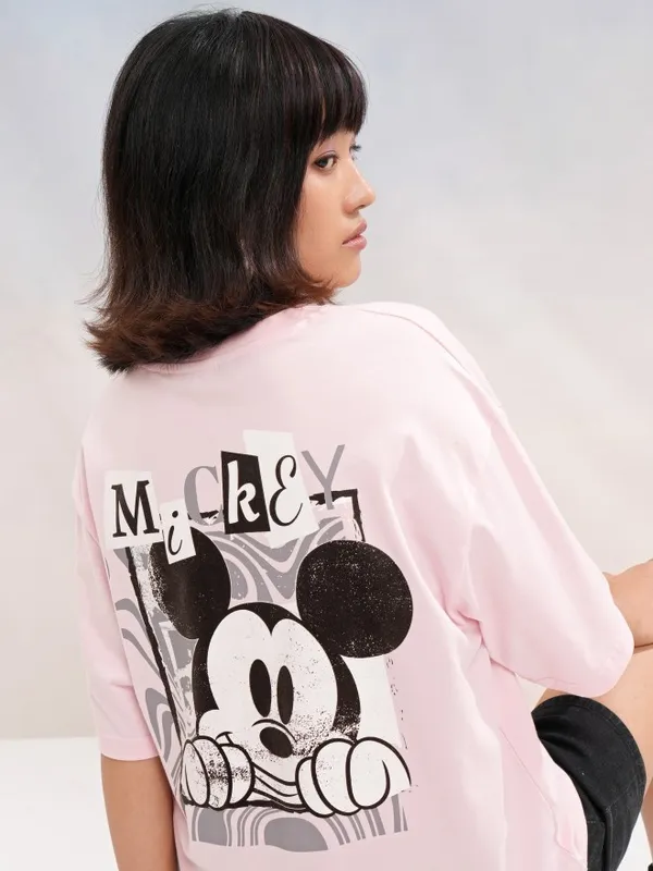 Disney By Tokyo Talkies Women Pink Mickey Mouse Printed Round Neck T-Shirt