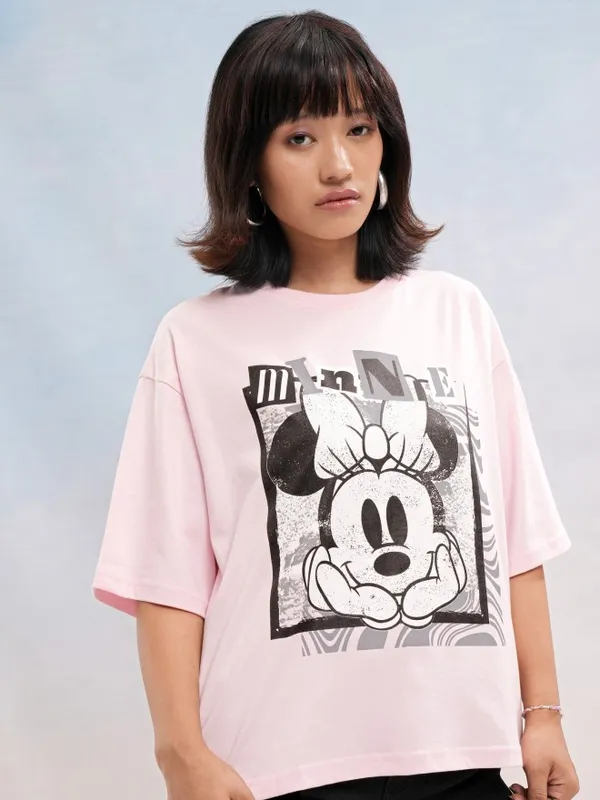 Disney By Tokyo Talkies Women Pink Mickey Mouse Printed Round Neck T-Shirt